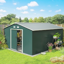 Outsunny 13 x 11ft Garden Shed Storage with Foundation Kit and Vents, Green thumbnail 2