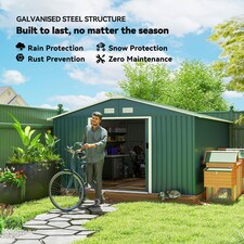 Outsunny 13 x 11ft Garden Shed Storage with Foundation Kit and Vents, Green thumbnail 3