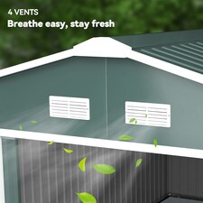 Outsunny 13 x 11ft Garden Shed Storage with Foundation Kit and Vents, Green thumbnail 8