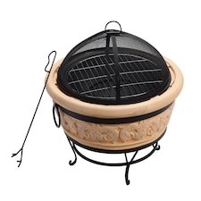 Teamson Home 27in Outdoor Round Wood Burning Fire Pit with Light Concrete and Steel Base, Stone/Black thumbnail 2