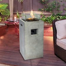 Teamson Home Outdoor 16.5in Large Square Light Concrete Propane Gas Fire Pit thumbnail 4