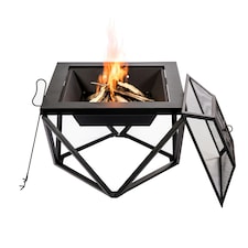 Teamson Home Outdoor 24in Wood Burning Fire Pit with Decorative Geometric Base, Black