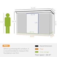 Outsunny 9 x 4FT Outdoor Metal Frame Garden Storage Shed, Grey thumbnail 10
