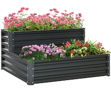 Outsunny 2 Tier Galvanised Raised Garden Bed Planter Box Open Bottom