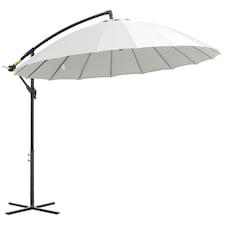 Outsunny 3(m) Cantilever Shanghai Parasol w/ Crank Handle, Cross Base, Off-White