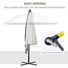 Outsunny 3(m) Cantilever Shanghai Parasol w/ Crank Handle, Cross Base, Off-White thumbnail 3