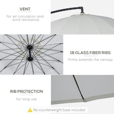 Outsunny 3(m) Cantilever Shanghai Parasol w/ Crank Handle, Cross Base, Off-White thumbnail 5