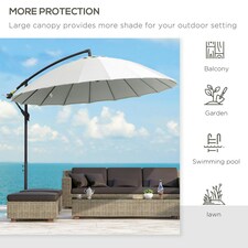 Outsunny 3(m) Cantilever Shanghai Parasol w/ Crank Handle, Cross Base, Off-White thumbnail 6