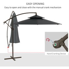 Outsunny 2.7m Cantilever Banana Parasol Outdoor Sun Shade w/ Crank, Black thumbnail 3