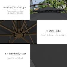 Outsunny 2.7m Cantilever Banana Parasol Outdoor Sun Shade w/ Crank, Black thumbnail 5