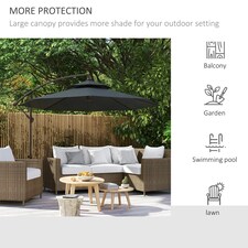 Outsunny 2.7m Cantilever Banana Parasol Outdoor Sun Shade w/ Crank, Black thumbnail 6