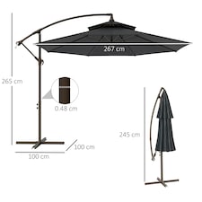 Outsunny 2.7m Cantilever Banana Parasol Outdoor Sun Shade w/ Crank, Black thumbnail 7