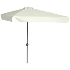 Outsunny 2.3m Half Round Parasol Garden Sun Umbrella Metal w/ Crank Off-White