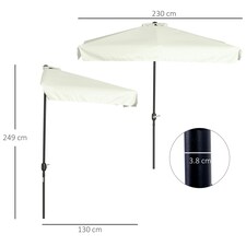 Outsunny 2.3m Half Round Parasol Garden Sun Umbrella Metal w/ Crank Off-White thumbnail 7