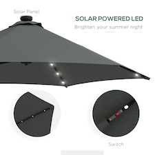 Outsunny 3(m) Cantilever Garden Parasol Umbrella with Solar LED, Grey thumbnail 4
