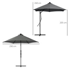 Outsunny 3(m) Cantilever Garden Parasol Umbrella with Solar LED, Grey thumbnail 5