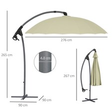 Outsunny 2.7m Cantilever Parasol with Cross Base, Crank Handle, Beige thumbnail 5