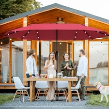 Outsunny 4.4m Double-Sided Sun Umbrella Patio Parasol Solar Lights thumbnail 2