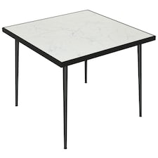 Outsunny Outdoor Dining Table for 4 with Marble Effect Tempered Glass Top White