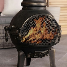 Charles Bentley 120cm Extra-Large Open Bowl Mesh Cast Iron Chiminea Patio Heater - Black thumbnail 2