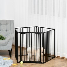 PawHut Pet Safety Gate 5 Panels Playpen Metal Fence w/ Walk Through Door - Black thumbnail 2