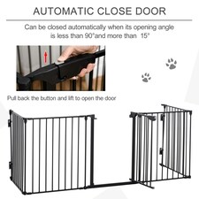 PawHut Pet Safety Gate 5 Panels Playpen Metal Fence w/ Walk Through Door - Black thumbnail 5