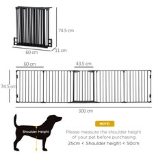 PawHut Pet Safety Gate 5 Panels Playpen Metal Fence w/ Walk Through Door - Black thumbnail 7