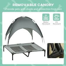 PawHut 92cm Elevated Dog Bed Cooling Raised Pet Cot UV Protection Canopy Grey thumbnail 5