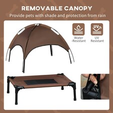 PawHut 76cm Elevated Dog Bed Cooling Raised Pet Cot UV Protection Canopy Brown thumbnail 5