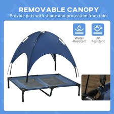 PawHut 92cm Elevated Dog Bed Cooling Raised Pet Cot UV Protection Canopy Blue thumbnail 5
