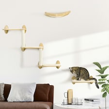 PawHut 3PC Wall Mounted Cat Tree Climbing Shelf Set with Scratching Post Oak thumbnail 2