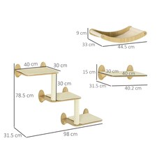 PawHut 3PC Wall Mounted Cat Tree Climbing Shelf Set with Scratching Post Oak thumbnail 7