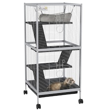 PawHut Rolling Small Animal Cage for Chinchillas Ferrets Kittens W/ Ramp Grey