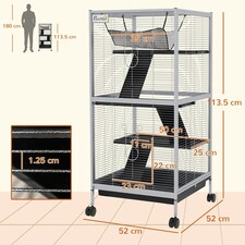 PawHut Rolling Small Animal Cage for Chinchillas Ferrets Kittens W/ Ramp Grey thumbnail 10
