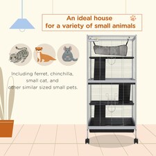 PawHut Rolling Small Animal Cage for Chinchillas Ferrets Kittens W/ Ramp Grey thumbnail 3