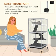 PawHut Rolling Small Animal Cage for Chinchillas Ferrets Kittens W/ Ramp Grey thumbnail 4