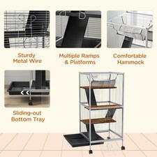 PawHut Rolling Small Animal Cage for Chinchillas Ferrets Kittens W/ Ramp Grey thumbnail 5