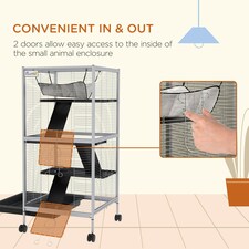 PawHut Rolling Small Animal Cage for Chinchillas Ferrets Kittens W/ Ramp Grey thumbnail 6