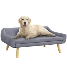 PawHut Dog Sofa Bed Raised Couch with Wooden Frame and Soft Cushion, Grey