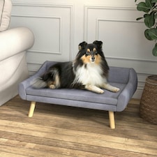 PawHut Dog Sofa Bed Raised Couch with Wooden Frame and Soft Cushion, Grey thumbnail 2