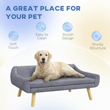 PawHut Dog Sofa Bed Raised Couch with Wooden Frame and Soft Cushion, Grey thumbnail 4
