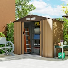 Outsunny 7 x 4ft Garden Shed Storage w/ Foundation Kit, Vents, Light Brown thumbnail 2