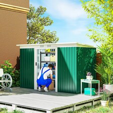 Outsunny 9 x 4FT Metal Garden Storage Shed w/ 2 Door, Dark Green thumbnail 2