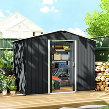 Outsunny 8 x 6ft Garden Storage Shed with Double Sliding Door Outdoor Grey thumbnail 2