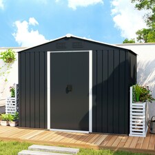 Outsunny 8 x 6ft Garden Storage Shed with Double Sliding Door Outdoor Grey thumbnail 8