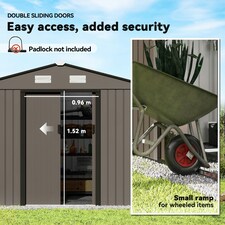 Outsunny 9 x 6FT Galvanised Garden Storage Shed with Sliding Door, Brown thumbnail 4