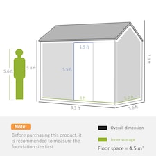 Outsunny 8 x 6ft Metal Garden Shed Outdoor Storage Shed with Doors Window thumbnail 5