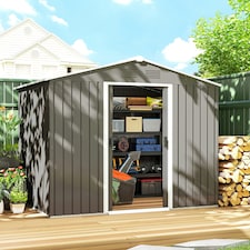 Outsunny 8 x 6ft Garden Storage Shed w/ Double Sliding Door Outdoor Light Grey thumbnail 2