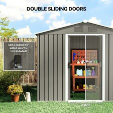 Outsunny 8 x 6ft Garden Storage Shed w/ Double Sliding Door Outdoor Light Grey thumbnail 4