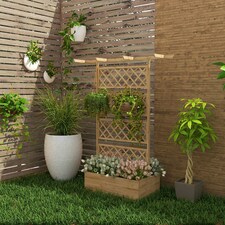 Outsunny Wooden Trellis Planter, Raised Garden Bed for Climbing Plants, Natural thumbnail 2